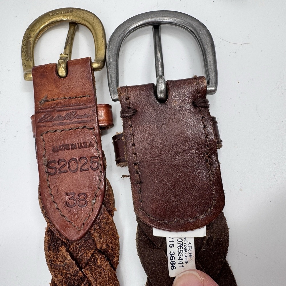 Vintage Eddie Bauer AEO Braided Genuine Leather Belt Sz 38 Brown Tan Unisex - Picture 10 of 14